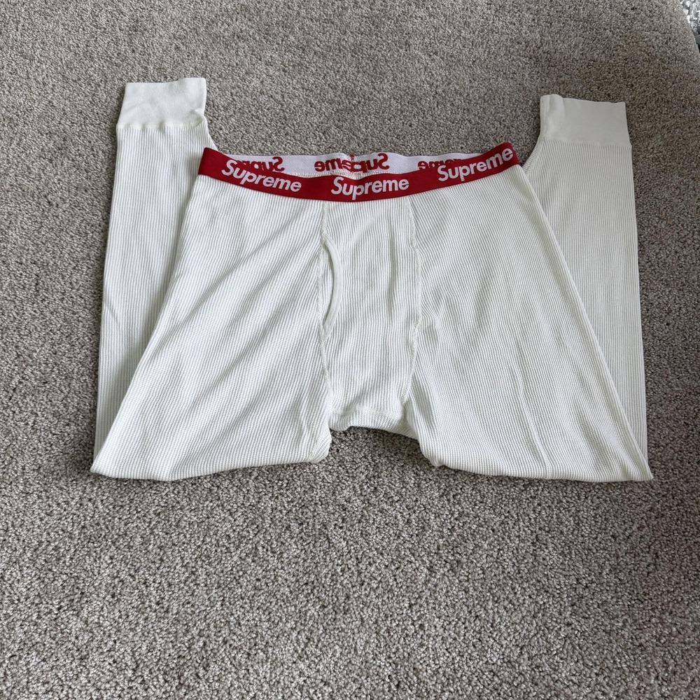 Supreme Long Johns Mens XL White Thermal Underwear Pants Hanes Beefy Logo Waist